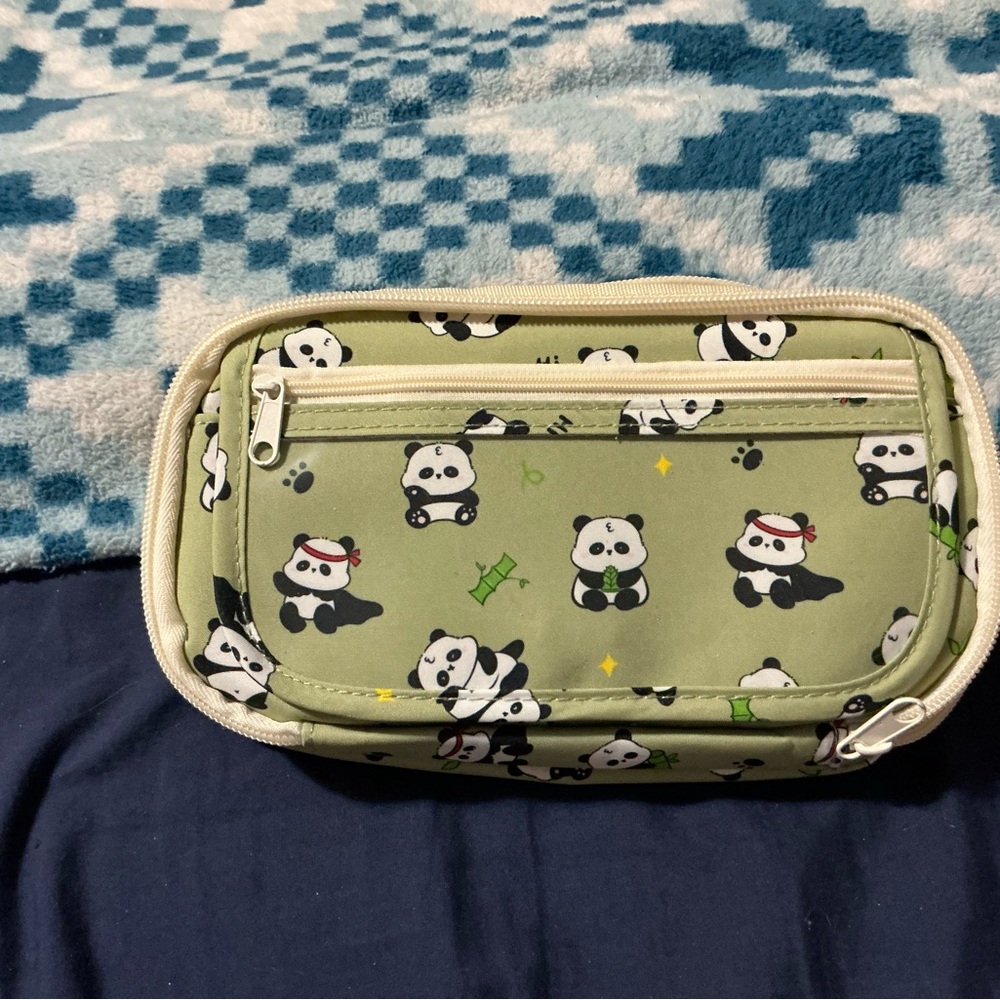 Green Panda Print Pouch
